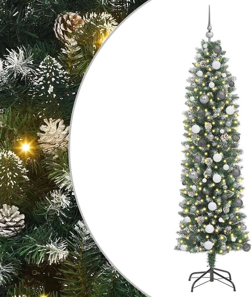 vidaXL Copac Artificial Slăb de Crăciun cu 300 LED Verde și alb 210 cm