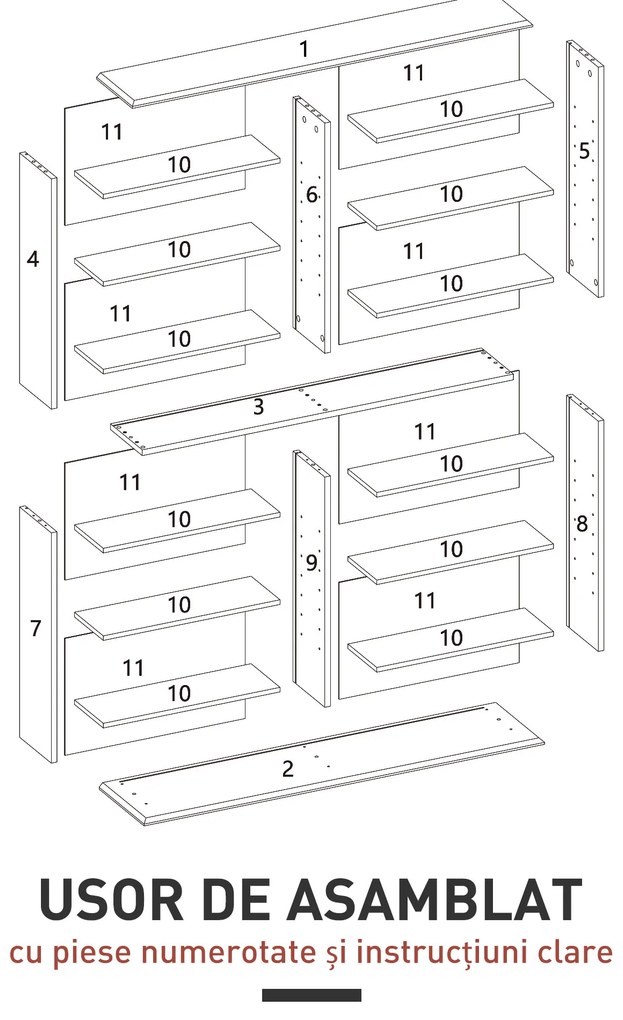HOMCOM Mobilier Bibliotecă cu 16 Rafturi pentru 720 CD-uri din Lemn 106.5x24x126.3 cm Negru | Aosom Romania