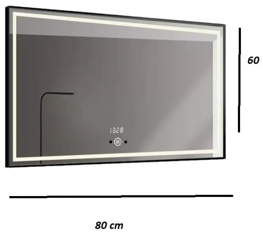 Oglinda Baie Led Cu Senzor De Miscare , 80x60cm, Rama Negru Mat, Led Touch , Elit's ESNJ30