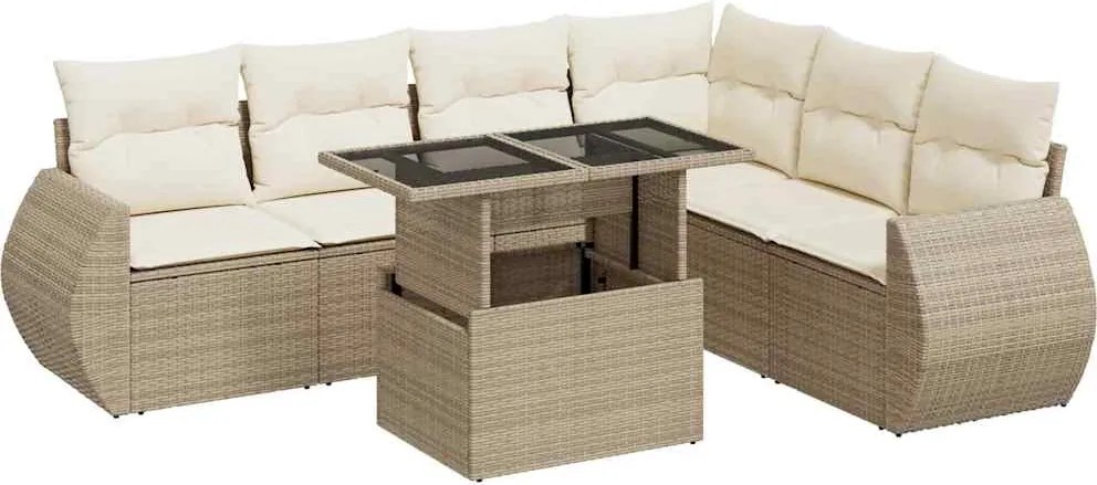 vidaXL Set canapele de grădină, 7 piese, cu perne, bej, poliratan