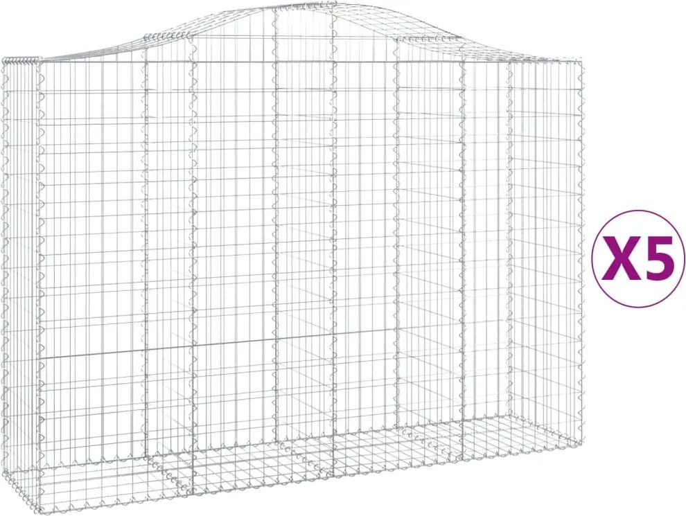 vidaXL Coșuri gabion arcuite 5 buc, 200x50x140/160 cm, fier galvanizat