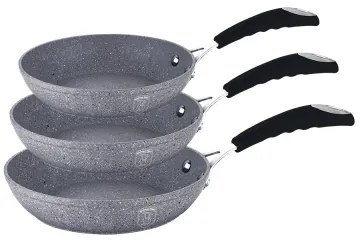 Set 3 tigai marmorate (3 straturi) din aluminiu forjat Gray Stone Touch Line Berlinger Haus BH 1180