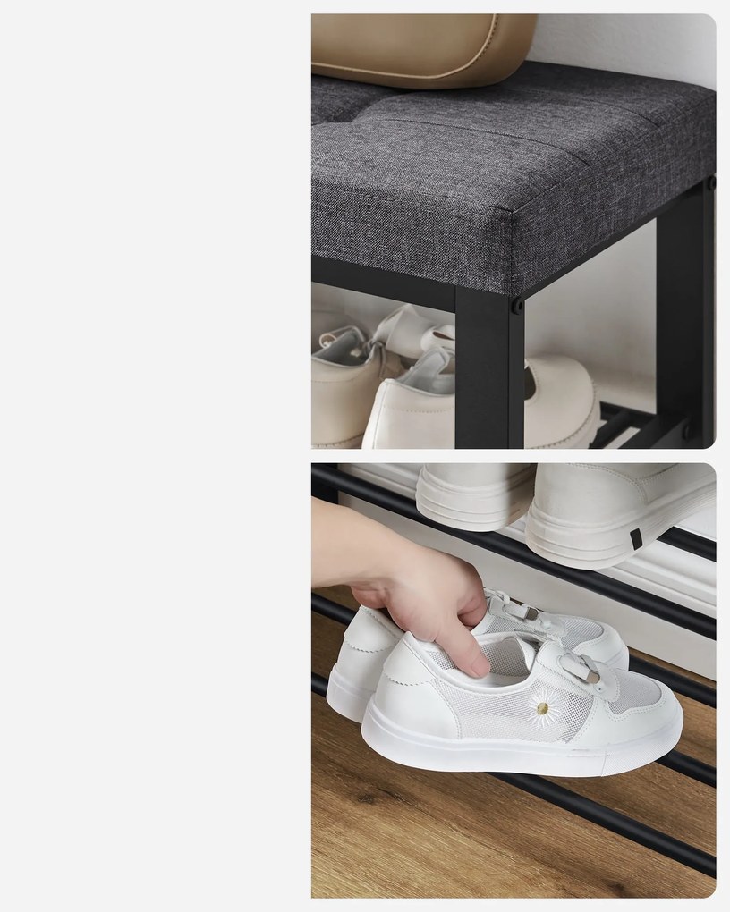 Banca cu spatiu de depozitare pentru incaltaminte cu sezut gri MOBRIX 81x49 cm, negru