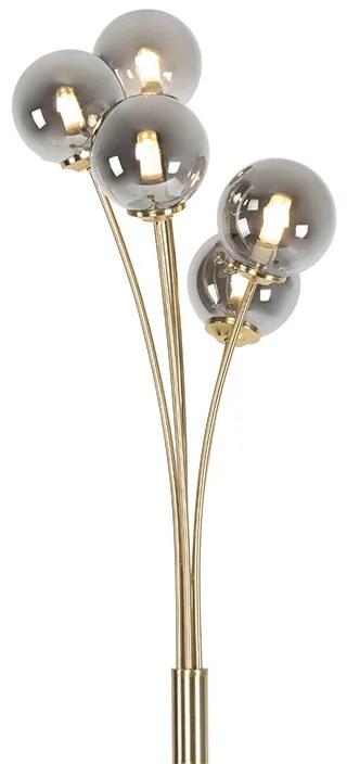 Lampa de podea moderna aurie cu 5 lumini cu sticla fumurie - Atena