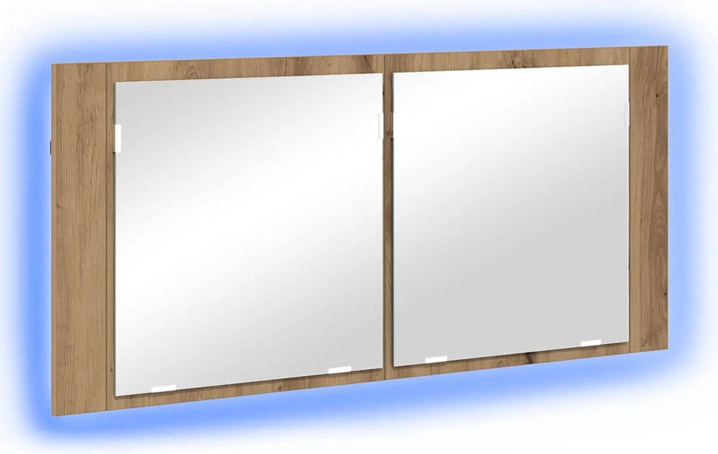 vidaXL Cameră de Oglindă LED cu raft Stejar Artizanal 100 x 12 x 45 cm