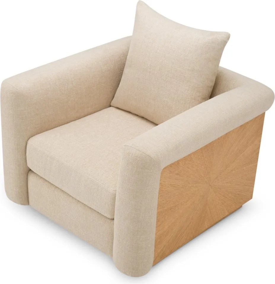 Fotoliu LUX furnir de stejar, tesatura Renato ecru, Amadeo