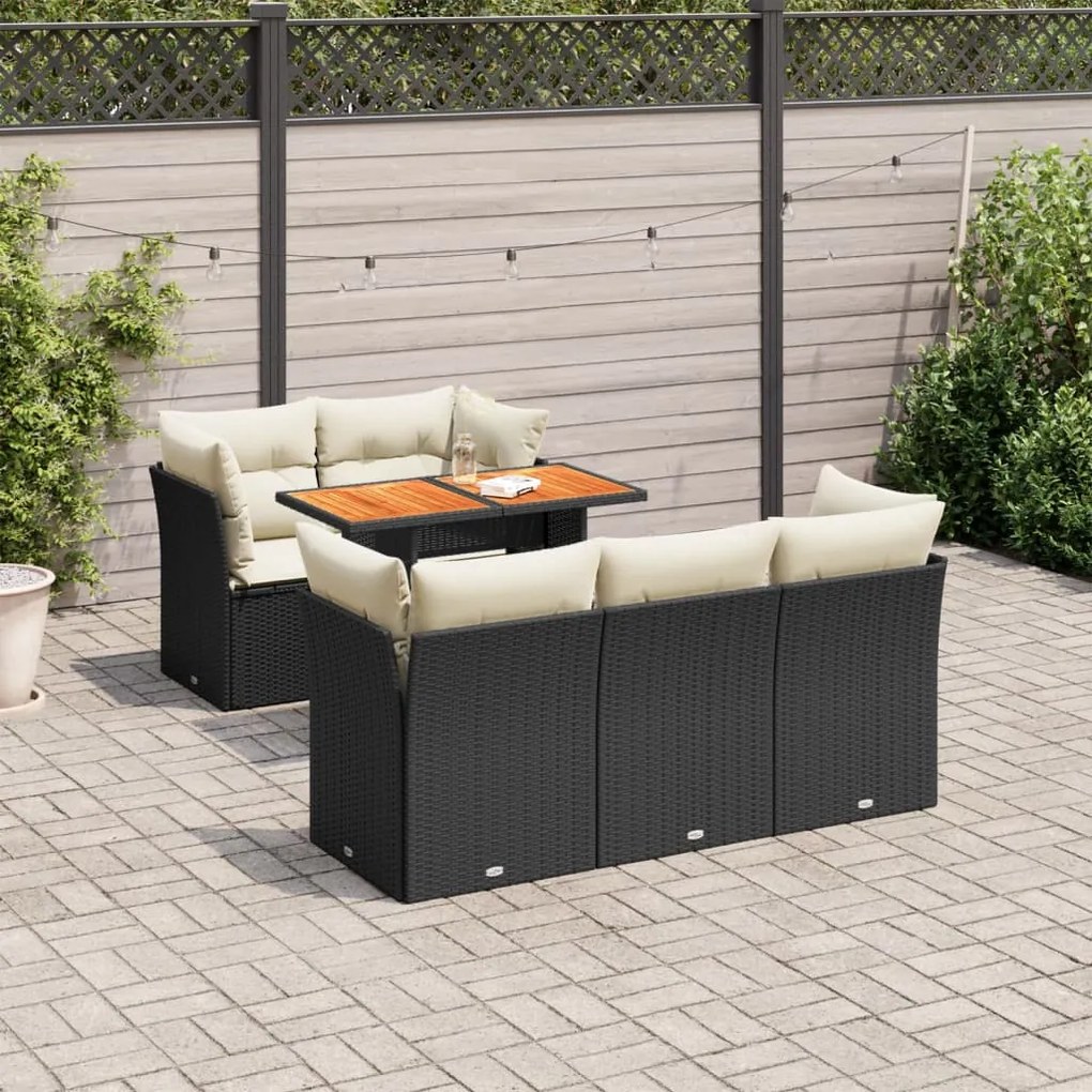 3326884 vidaXL Set mobilier de grădină cu perne, 6 piese, negru, poliratan