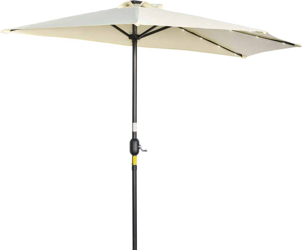 Outsunny Umbrelă Semicirculară cu 20 Lumini LED, Panou Solar, Manivelă si Tijă în 2 Secțiuni, 270x135x240cm, Bej | Aosom Romania