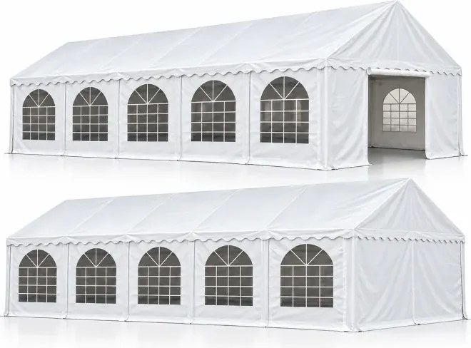 Cort evenimente Economy, 5 × 10 m, 50 m², PVC 440 g/m², structură metalică ranforsată, 10 ferestre, înălțime 2.9 m, Alb,