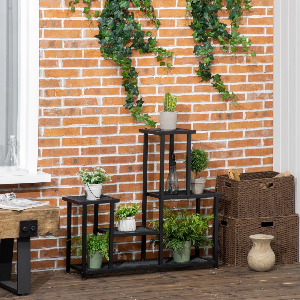 Outsunny Suport pentru plante cu 4 niveluri pentru interior și exterior , ideal pentru grădină, terasă, balcon, negru | Aosom Romania