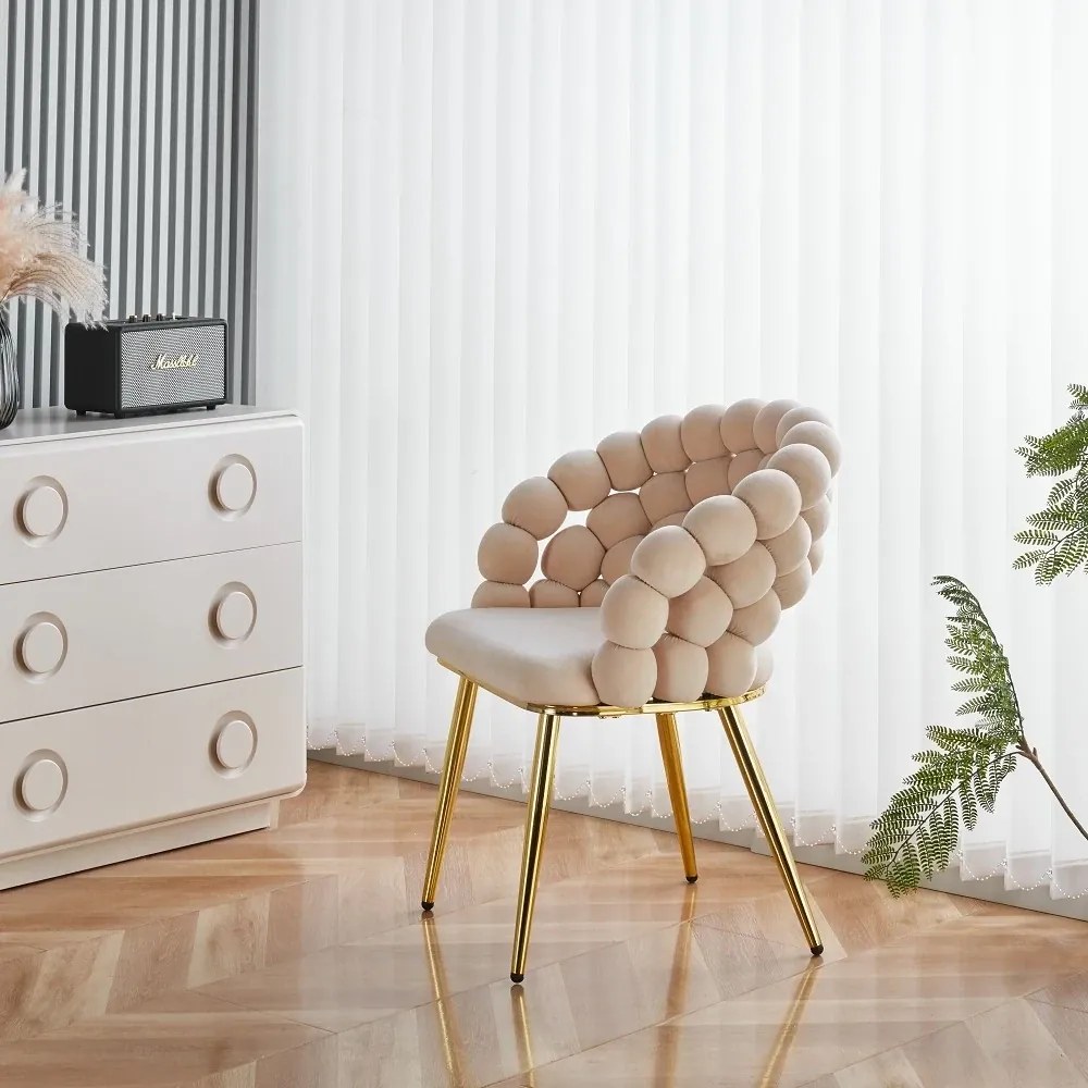 RESIGILAT- Scaun dining, tapiterie catifea, cadru metalic auriu, Bej