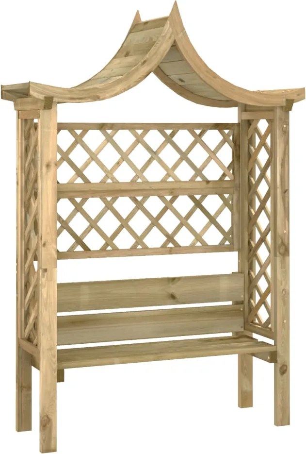 vidaXL Pergolă de grădină cu acoperiș și bancă, lemn pin tratat