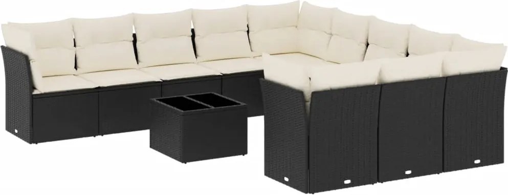 vidaXL Set canapele de grădină, 12 piese, cu perne, negru, poliratan