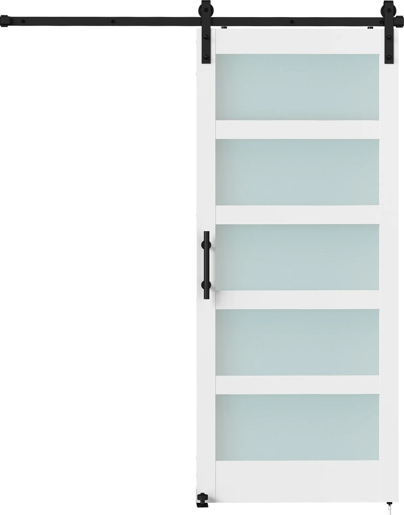 HOMCOM Ușă Glisantă 91.4x213.4cm cu Kit, Panouri din Sticlă, Aspect Lemn Alb | Aosom Romania