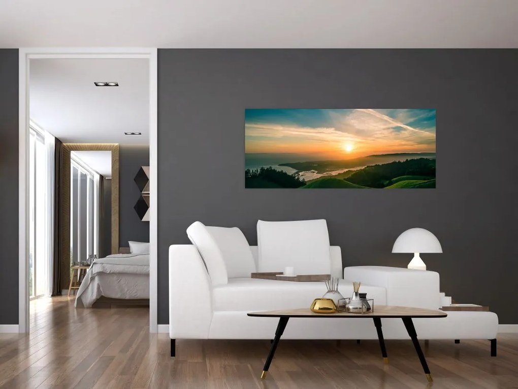 Tablou cu soarele răsărind deasupra mării (120x50 cm)