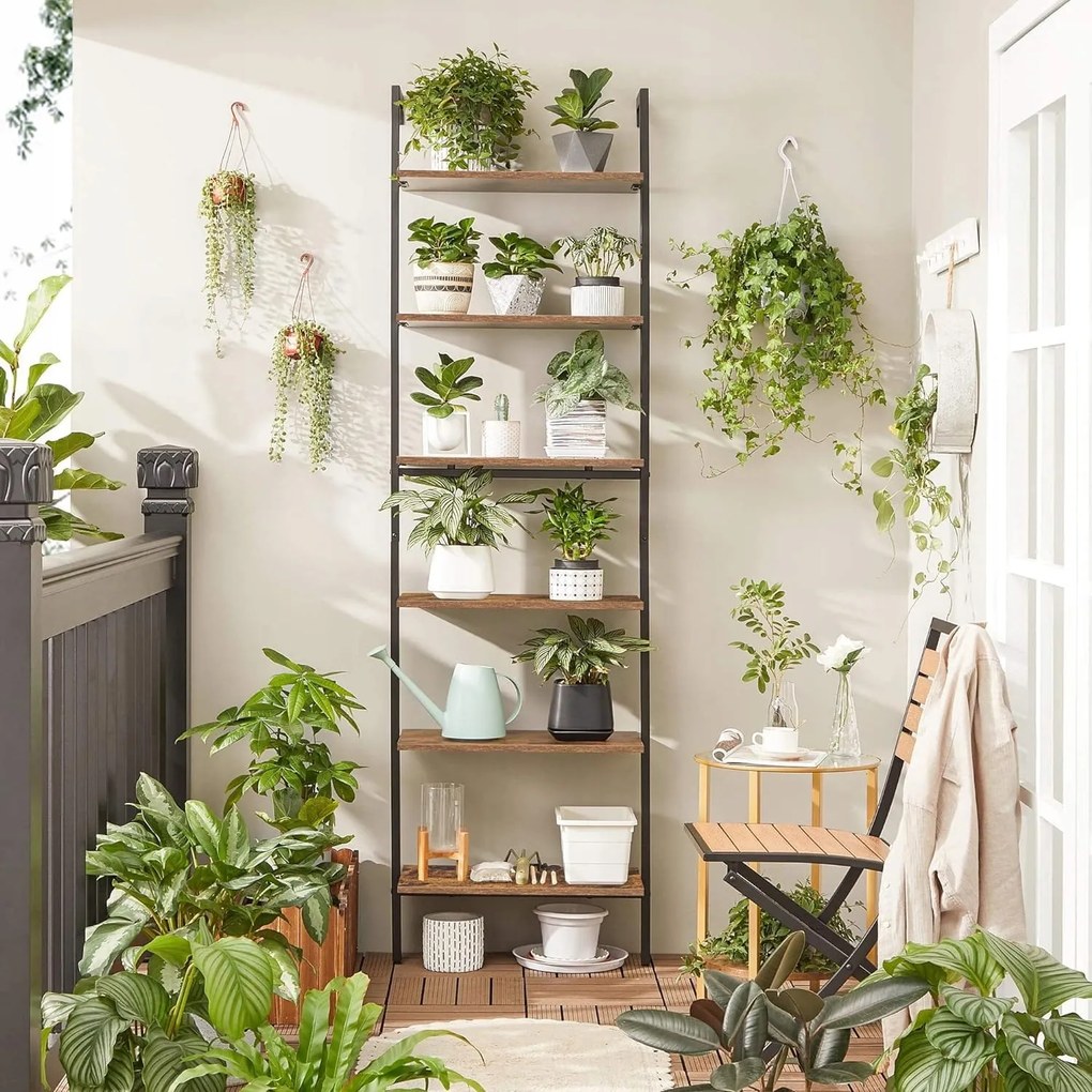 Raft de perete TAYLOR cu 6 polite 204,8x60 cm, maro rustic