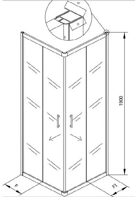 Cabină de duș Kolpasan, Q Line, TKK 70 x h190 cm, cu acces pe colț