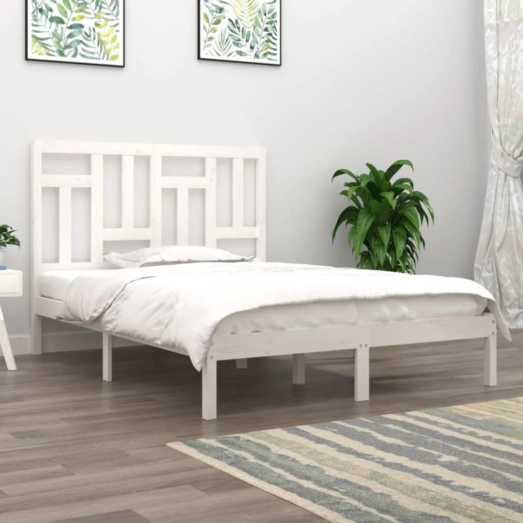 3104564 vidaXL Cadru de pat, alb, 200x200 cm, lemn masiv de pin