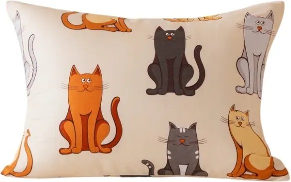 Fața de perna din flanel COLORED CATS 50x70 cm, crem