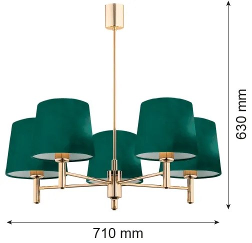 Lustră pe tijă PONTE 5xE27/15W/230V verde/alamă Argon 2145