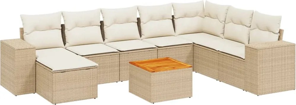 vidaXL Set canapele de grădină, 9 piese, cu perne, bej, poliratan