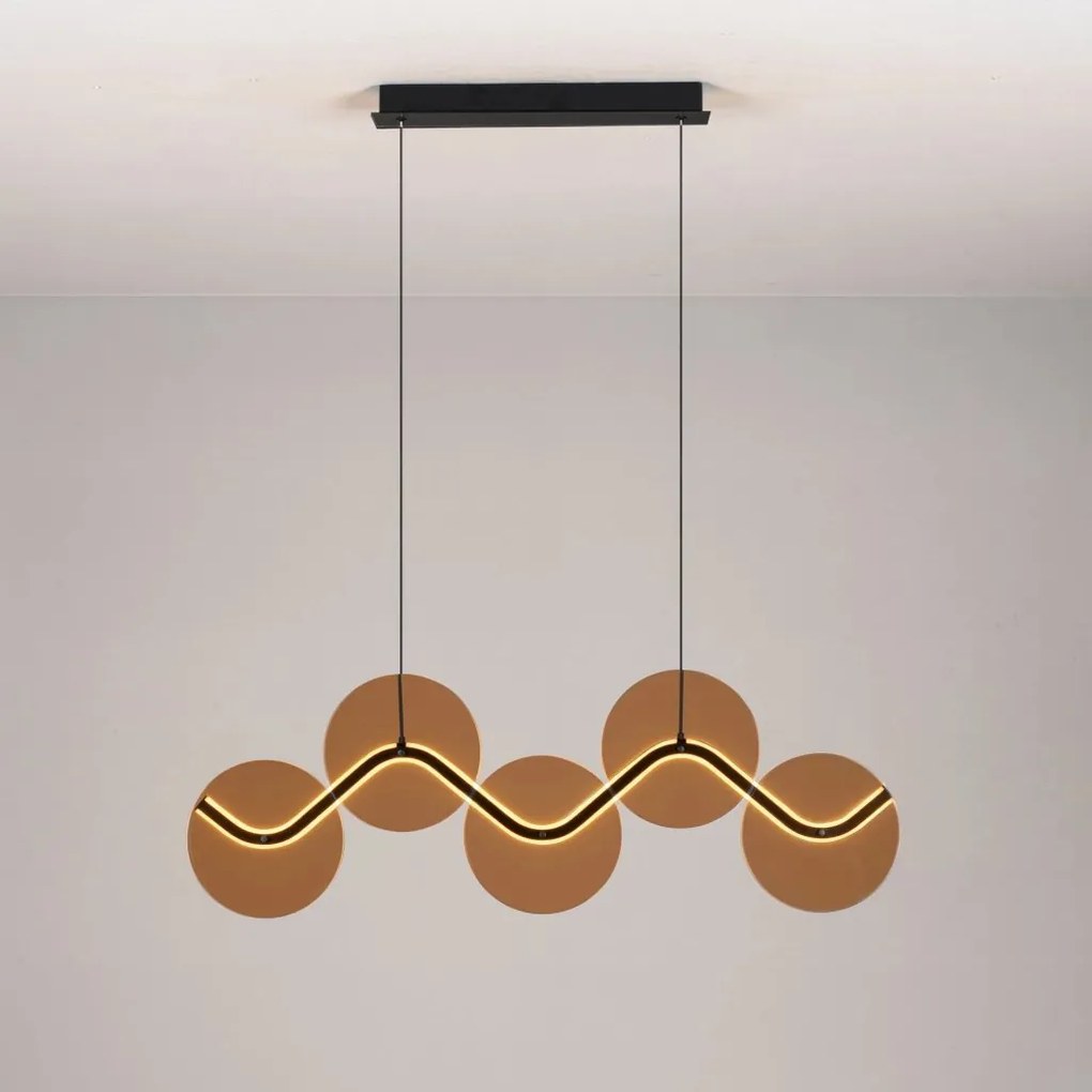 Lustra LED metal negru cu sticla champagne, HALLEY