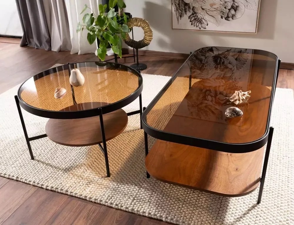 Masa de cafea Prima B chihlimbar transparent/nuc ø74/h43
