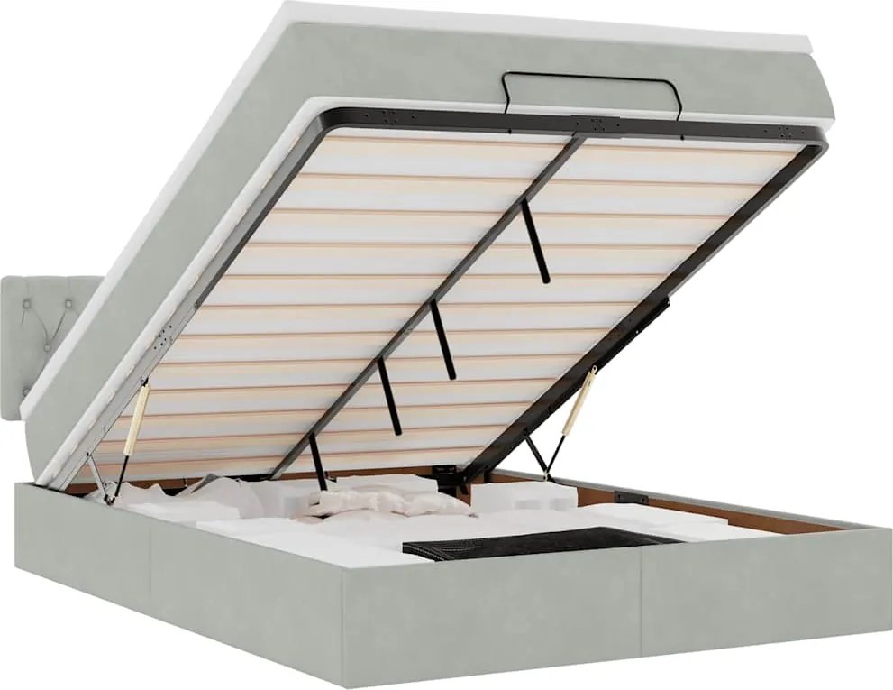 vidaXL Cadru de pat otoman cu saltea Gri deschis 140x200cm catifea