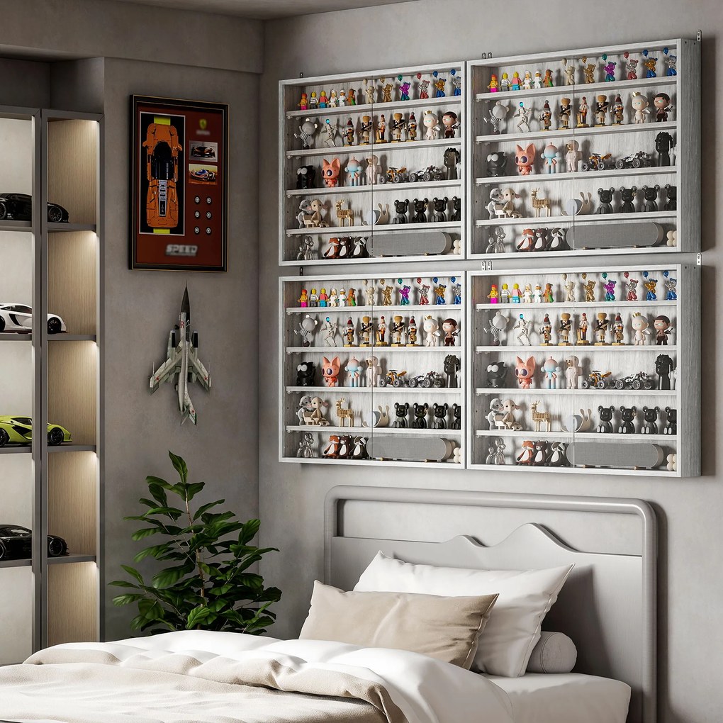 HOMCOM Dulap Tip Vitrină de Expoziție cu Rafturi Reglabile, Montată pe Perete, Negru | Aosom Romania