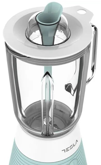 Blender Tesla BL510BWS, 500W, Cana de sticla 1,5 L, Pulse, Lama cvadrupla, Alb/Menta