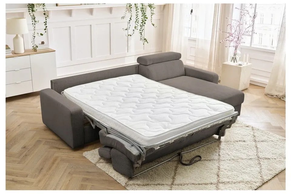 Colțar gri/maro extensibil cu tapițerie din catifea reiată (cu colț variabil) Monaco – Bobochic Paris