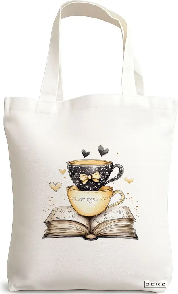 Sacosa de Panza pentru Cumparaturi, Geanta Tote, model Books 13 38 x 34.5 cm, Alba, BEKZ®