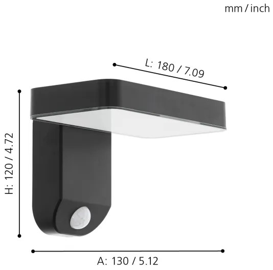 Eglo PASTION 98191 - Lampă de perete solară LED cu senzor, 4,5W/3,7V, IP44