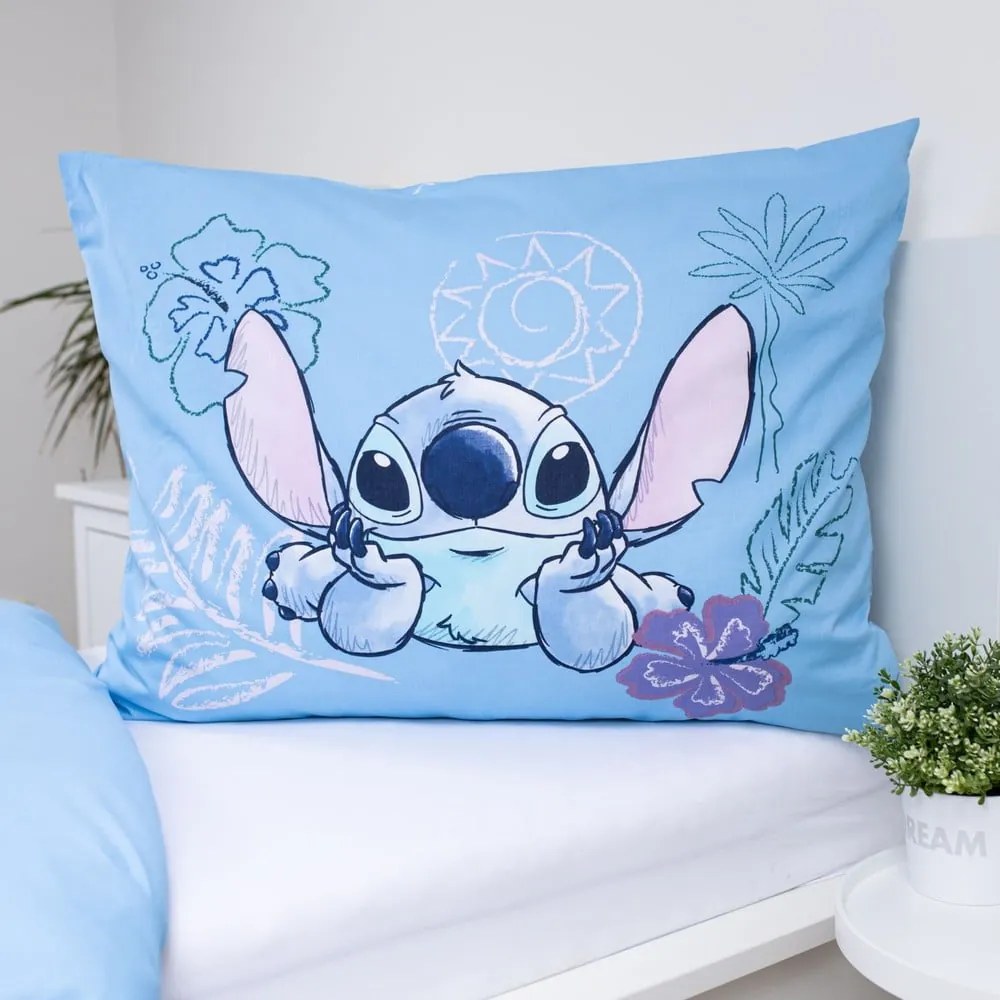 Lenjerie de pat pentru copii albastră din bumbac pentru pat de o persoană 140x200 cm Lilo and Stitch "Wave" – Jerry Fabrics
