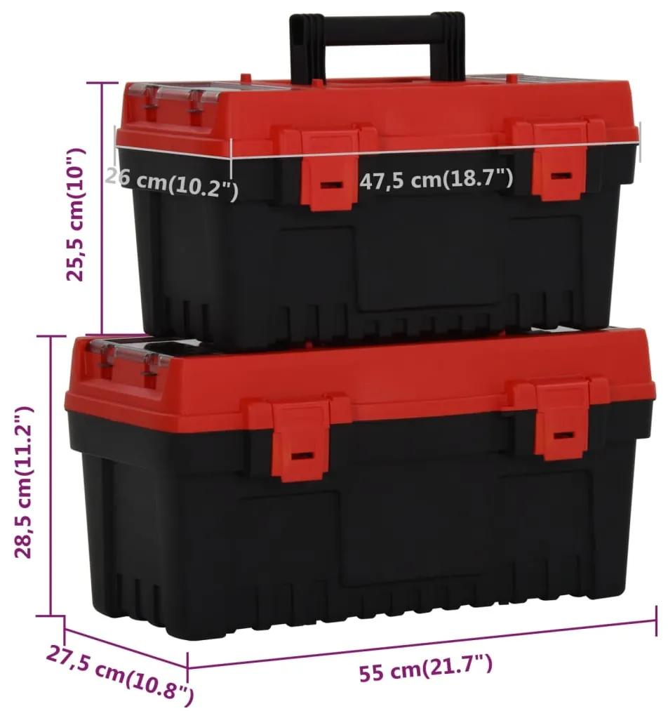 Set de cutii de scule, 2 piese, negru si rosu, polipropilena 1, 55 x 27.5 x 28.5 cm