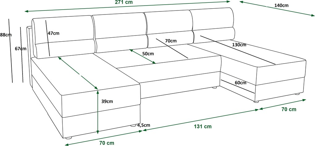 OFERTA Coltare extensibilas in U LIVARO 305x140 cm, gri inchis calitatea II