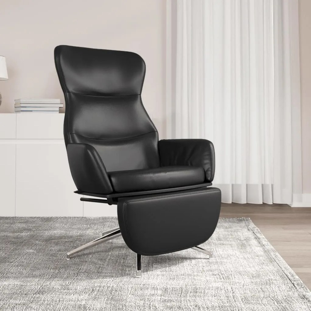Scaun de relaxare cu taburet, negru lucios, piele artificială