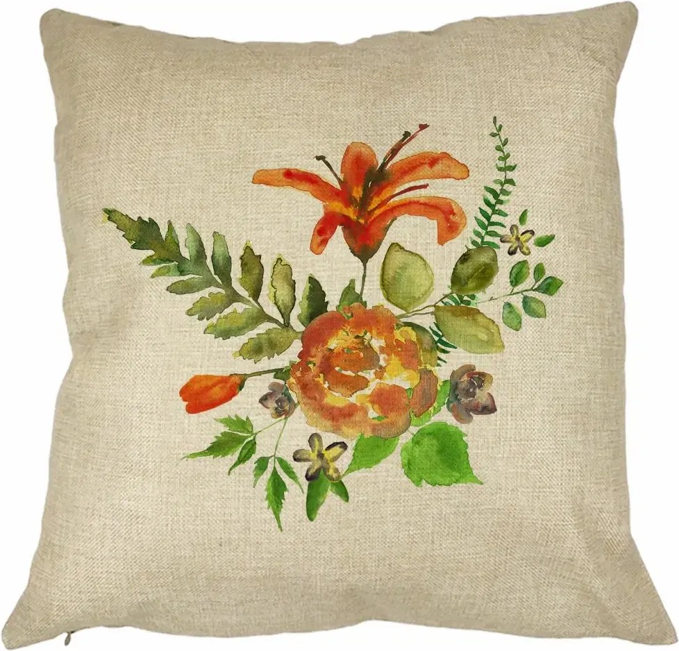 Perna Decorativa Patrata Florale, 40x40 cm, Crem, Husa Detasabila, Perna Inclusa, BEKZ®