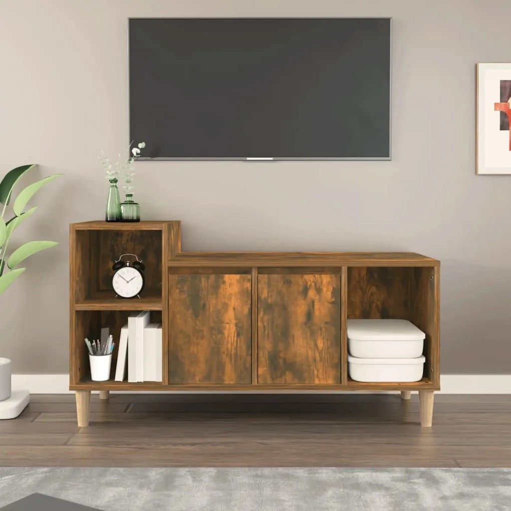 vidaXL Comodă TV, stejar fumuriu, 100x35x55 cm, lemn prelucrat