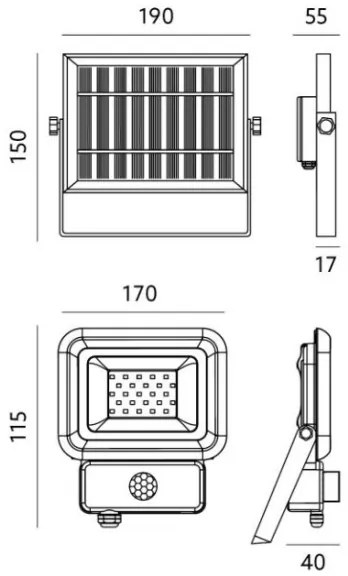 Proiector LED solar de exterior cu senzor LED/10W/3,7V 6500K IP65 2200 mAh