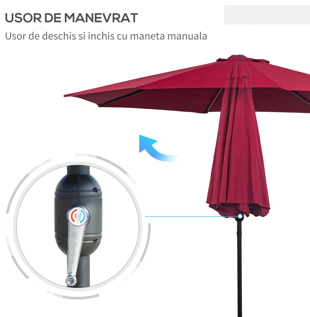 Outsunny Umbrelă de Grădină Inclinabilă 3x2.45m, Poliester Impermeabil, Rosu Bordeaux | Aosom Romania