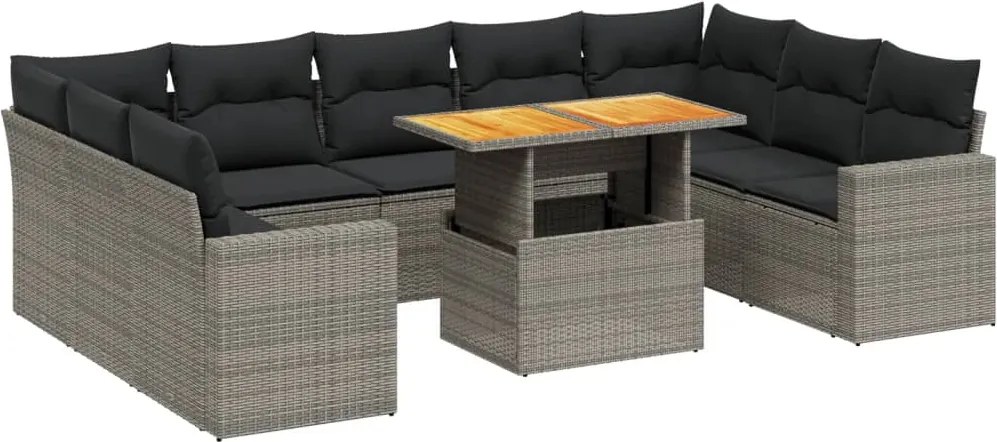 vidaXL Set mobilier de grădină cu perne, 10 piese, gri, poliratan