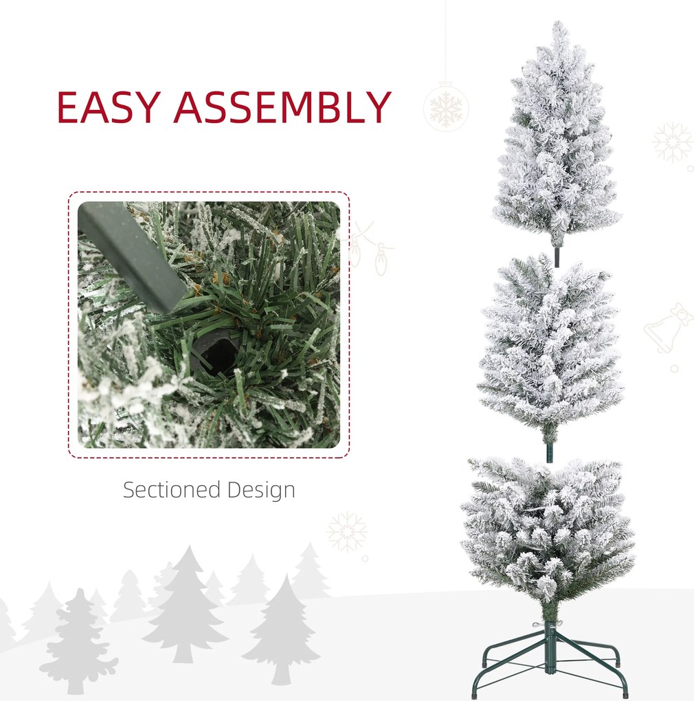 HOMCOM Brad de Crăciun Înzăpezit cu 263 de Crengi și Lumini LED Albe, Brad Artificial din Plastic, Ø45x150 cm, Verde | Aosom Romania