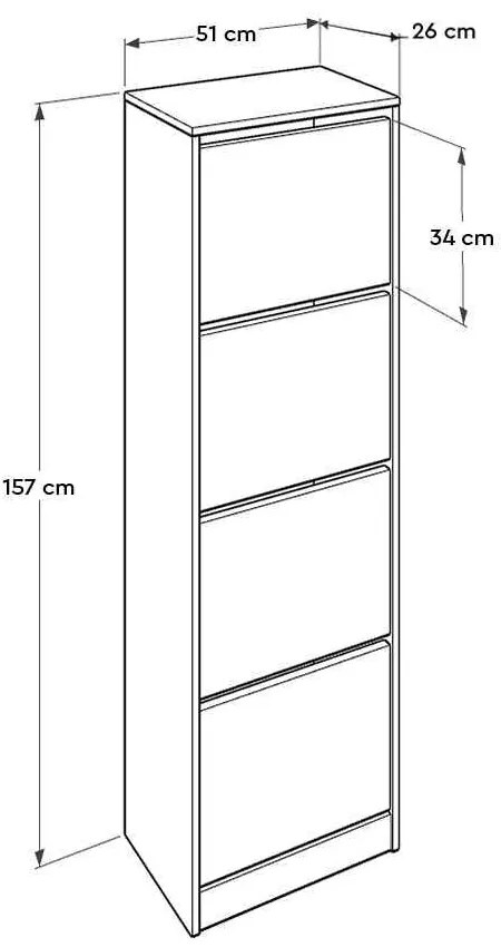 Pantofar Adore Tall, 4 compartimente, 16 perechi, 51 x 157 x 26 cm