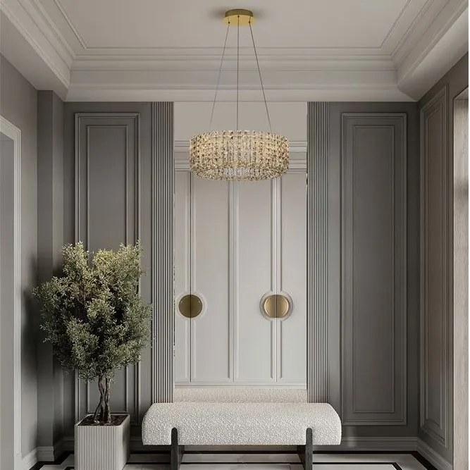 Lustra suspendata LED auriu, cristale sticla CELYSIA 60cm