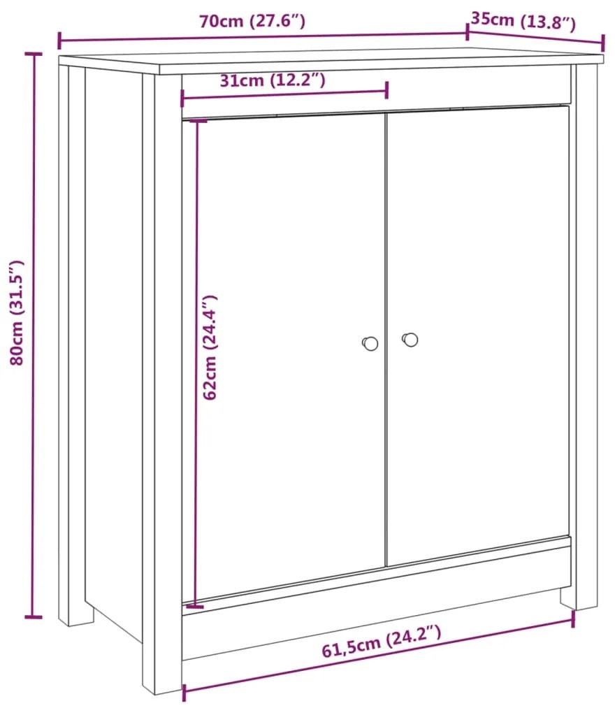 Servanta, negru, 70x35x80 cm, lemn masiv de pin 1, Negru, 70 x 35 x 80 cm, Dulap lateral cu 2 usi