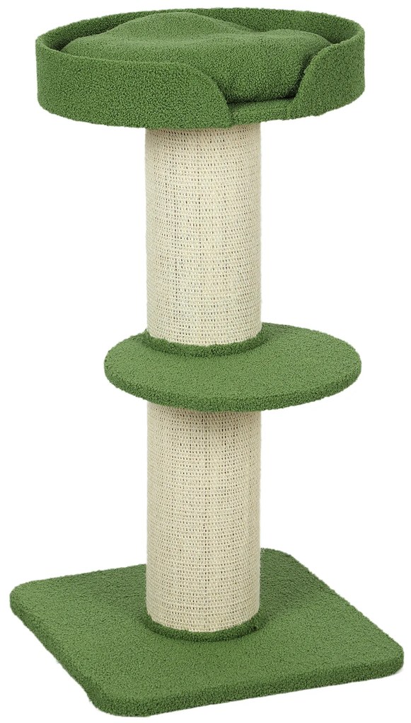 PawHut Copac pentru Pisici 91 cm Copac de Joaca cu Pat pentru Pisici, Platforma acoperita cu lana de oaie Verde | Aosom Romania