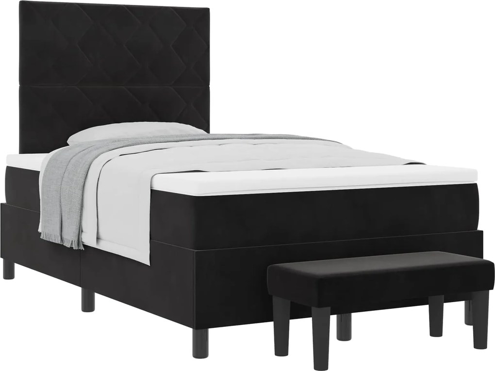 vidaXL Pat cu arcuri cu saltea cu headboard Negru 120 x 200 cm Catifea