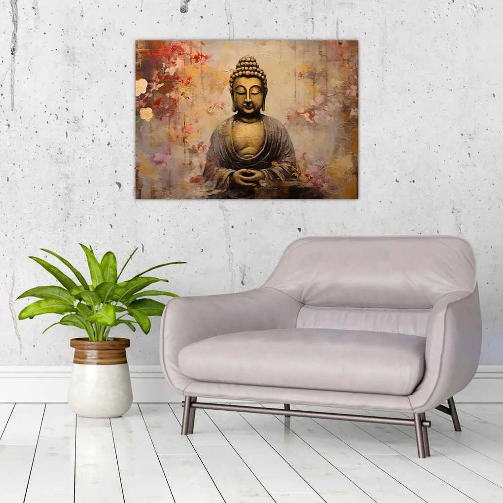 Tablou pe sticlă - Buddha, pictură (70x50 cm)