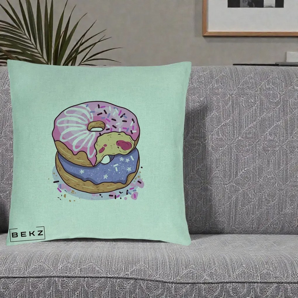 Perna Decorativa Donuts Roz si Mov, 40x40 cm, Verde Menta, Husa Detasabila, Perna Inclusa, BEKZ®